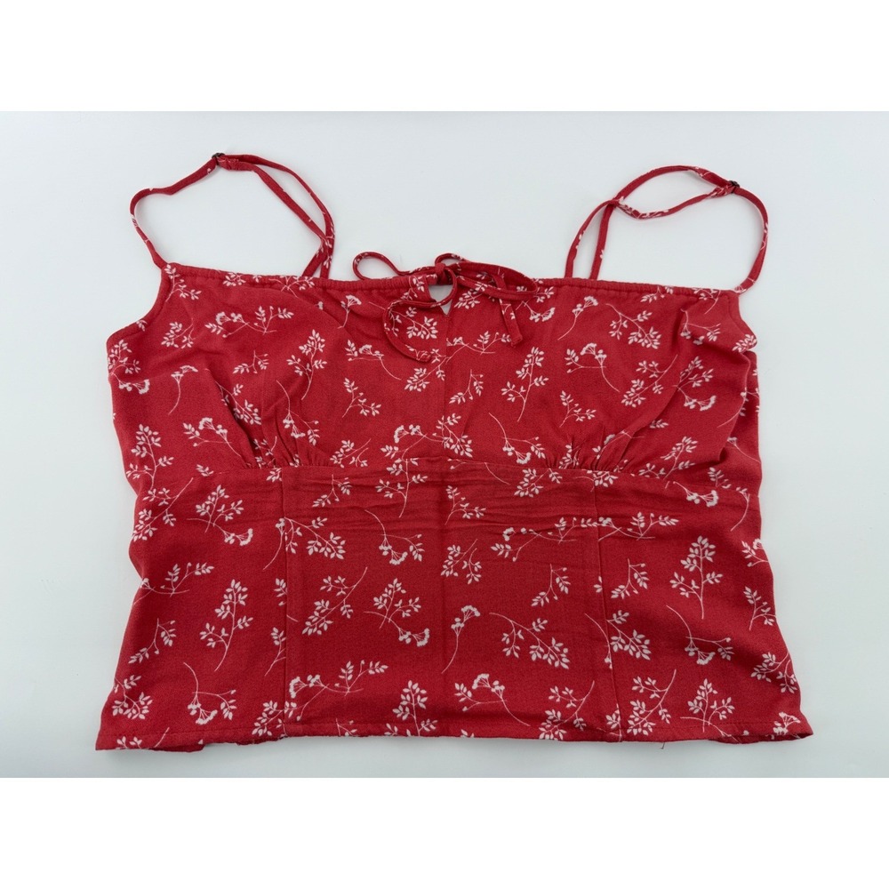 Abercrombie‎ & Fitch Red Floral Smocked Back Tie Front Cami Crop Top Medium